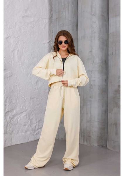 Kadın Sarı Oversize Fermuarlı Kapüşonlu Eşofman Takımı Msc 503 fiyatları