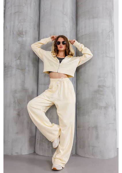Kadın Sarı Oversize Fermuarlı Kapüşonlu Eşofman Takımı Msc 503 fırsatları