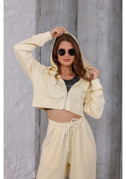 Kadın Sarı Oversize Fermuarlı Kapüşonlu Eşofman Takımı Msc 503 indirimleri