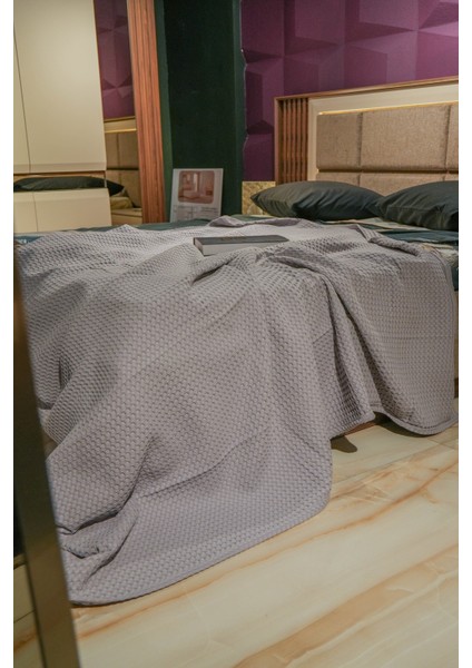 Premium %100 Pamuk Çift Kişilik Yazlık Pike, Yatak Örtüsü, Terletmez Kumaş(Gri Renk) (240X200CM) fırsatları