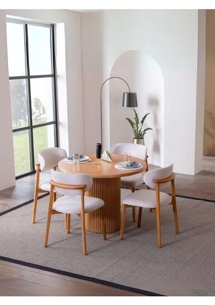 Luxor Iskandinav Natural Ahşap Masa Sandalye Takımı 100X100