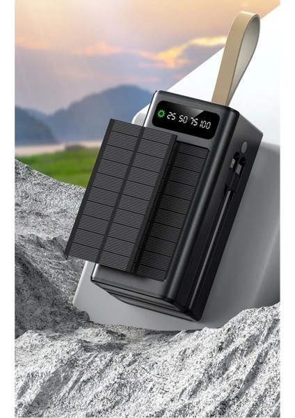 Solar 50.000 Mah Güneş Enerjili LED Işıklı Powerbank Şarj Aleti 4xusb Çıkış Çoklu Şarj Çıkışı Kablo fiyatları