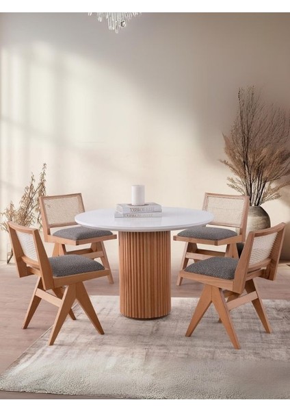 Miles Iskandinav Natural Ahşap Bohem Masa Sandalye Takımı 100X100