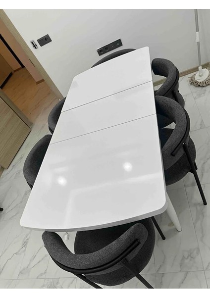 Serisi 80X132 Mdf Beyaz Masa Metal Ayaklı Açılabilir Üst Kalite Mutfak Masası,yemek Masası