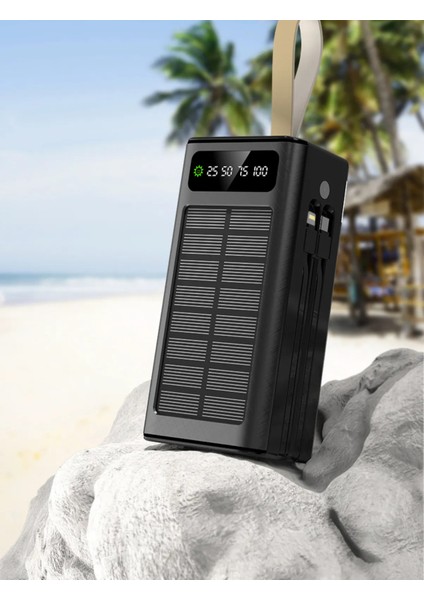 Solar 30.000 Mah Güneş Enerjili LED Işıklı Powerbank Şarj Aleti 4xusb Çıkış Çoklu Şarj Çıkışı Kablo