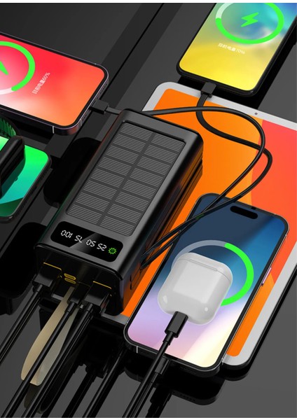 Solar 30.000 Mah Güneş Enerjili LED Işıklı Powerbank Şarj Aleti 4xusb Çıkış Çoklu Şarj Çıkışı Kablo fırsatları