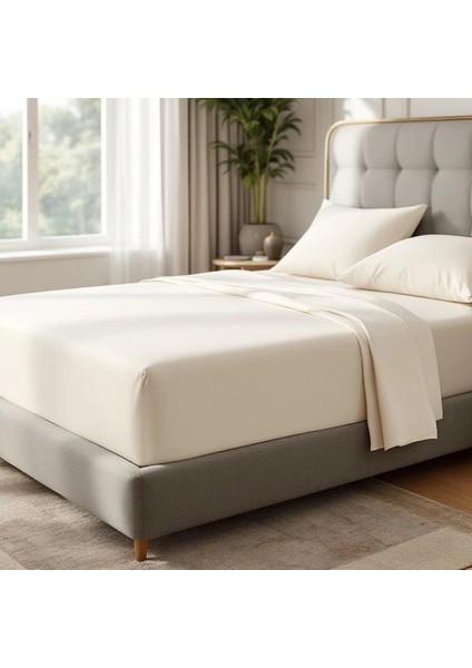 Odin 300 Tc Pamuk Saten King Size Çarşaf Ekru
