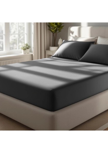 Odin 300 Tc Pamuk Saten King Size Çarşaf Antrasit