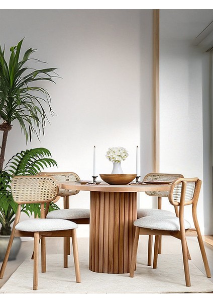 Bergen Iskandinav Natural Ahşap Masa Sandalye Takımı 100X100