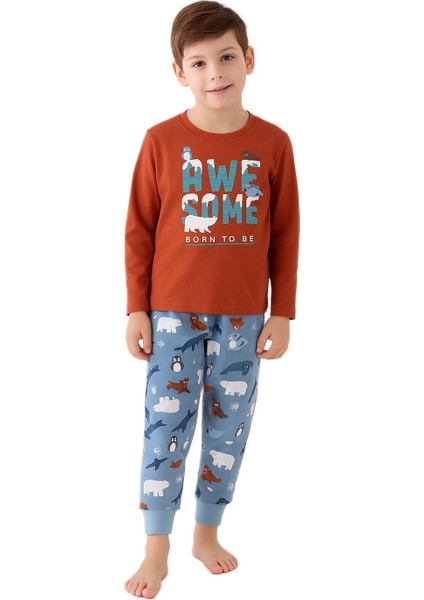 Erkek Çocuk Kiremit Pijama Takımı 3422-2