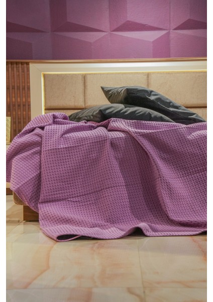 Premium %100 Pamuk Çift Kişilik Yazlık Pike, Yatak Örtüsü,terletmez Kumaş(Mor Renk) (240X200CM)