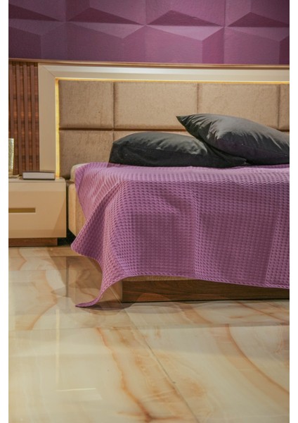 Premium %100 Pamuk Çift Kişilik Yazlık Pike, Yatak Örtüsü,terletmez Kumaş(Mor Renk) (240X200CM)