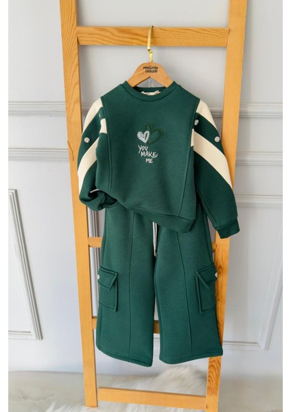 Love You Make Şeritli Kız Çocuk 2 Li kışlık takım - Yeşil fiyatları