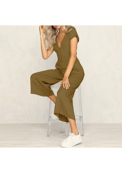 Keten Günlük Yazlık V Yaka Kısa Paça Tulum fiyatları