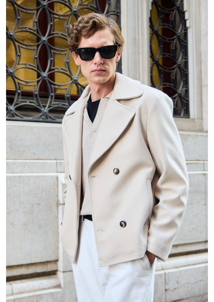 Erkek Kruvaze Kaşe Mont Ceket Ekru fiyatları