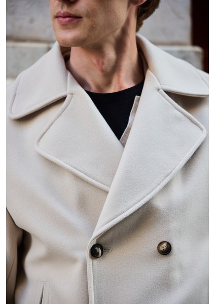 Erkek Kruvaze Kaşe Mont Ceket Ekru indirimleri