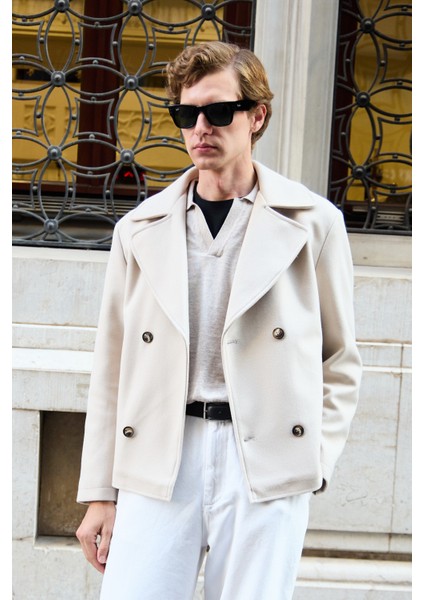 Erkek Kruvaze Kaşe Mont Ceket Ekru fırsatları