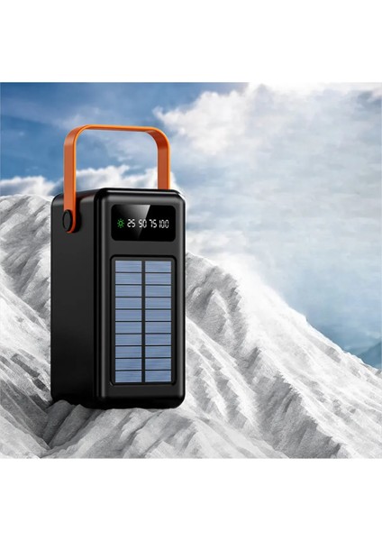 80.000 Mah Solar Kamp Işıklı Çoklu Kablolu 4x USB 1x Type-C 1x Micro 1x Lightning Çıkışlı Powerbank