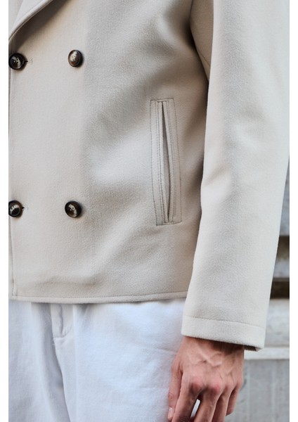 Erkek Kruvaze Kaşe Mont Ceket Ekru modelleri