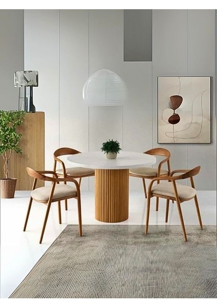 Olimpos Iskandinav Natural Ahşap Masa Sandalye Takımı 100X100