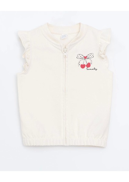Lcw Kids Ekru Bisiklet Yaka Baskılı Kız Çocuk Yelek