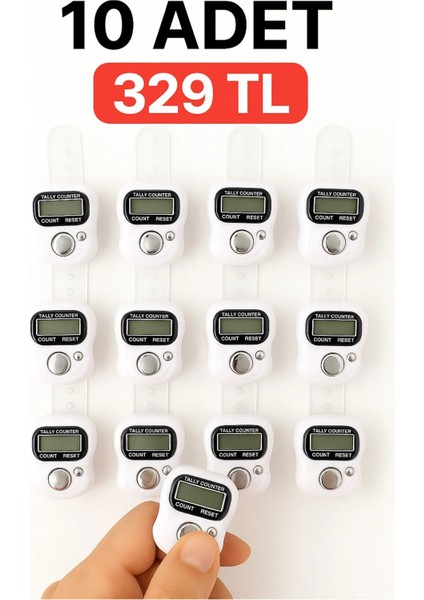 10 Adet Beyaz – Dijital Parmak Tipi Yüzük Tesbih, Namaz Zikir Sayacı