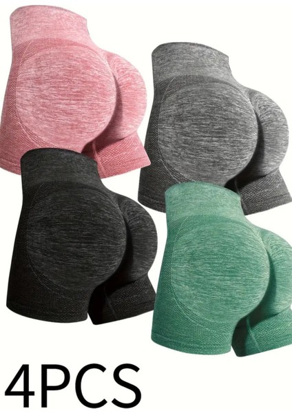 4'lü Kadın Popo Kaldırma Şekillendirici Şort Seti – Yüksek Bel, Karın Kontrolü, Yoga & Fitness Tayt Şortları