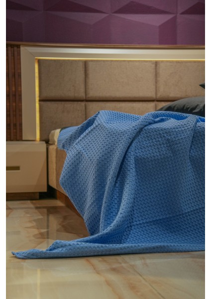 Premium %100 Pamuk Tek Kişilik Yazlık Pike, Yatak Örtüsü, Terletmez Kumaş(Mavi RENK)(160X240CM)