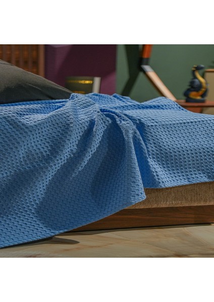 Premium %100 Pamuk Tek Kişilik Yazlık Pike, Yatak Örtüsü, Terletmez Kumaş(Mavi RENK)(160X240CM)