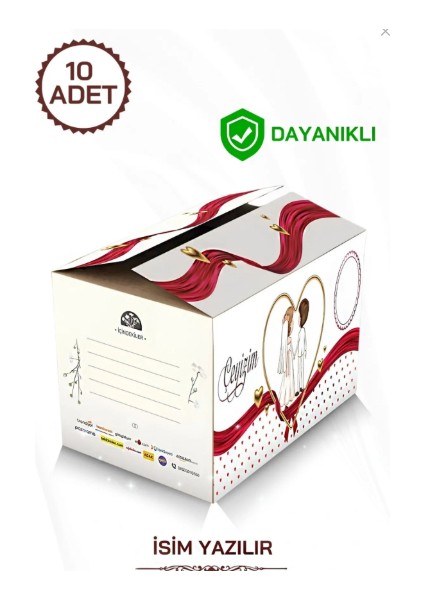 Çeyiz Kolisi 10 Adet Dayanıklı 57x33x26 cm Kırmızı Desenli Özel Tasarım