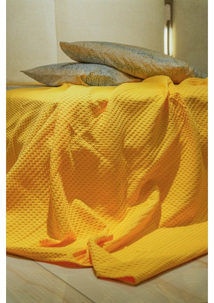 Premium %100 Pamuk Tek Kişilik Yazlık Pike, Yatak Örtüsü, Terletmez Kumaş (Sarı RENK)(160X240CM)
