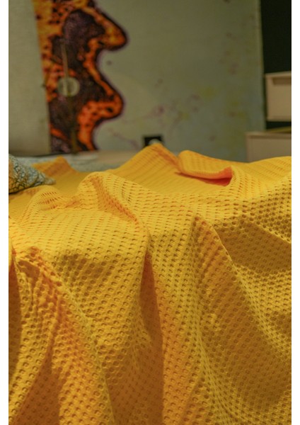 Premium %100 Pamuk Tek Kişilik Yazlık Pike, Yatak Örtüsü, Terletmez Kumaş (Sarı RENK)(160X240CM)