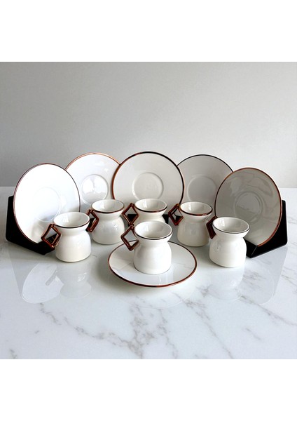 Lüks Geometrik Kulplu Kahve Fincan Seti - Rose Gold Detaylı 6'lı fiyatları