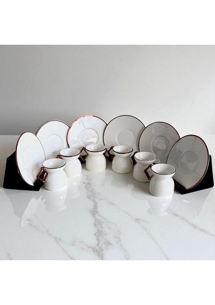 Lüks Geometrik Kulplu Kahve Fincan Seti - Rose Gold Detaylı 6'lı modelleri