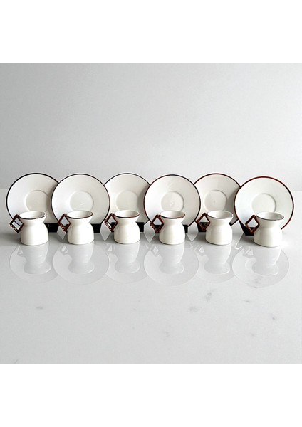 Lüks Geometrik Kulplu Kahve Fincan Seti - Rose Gold Detaylı 6'lı fırsatları