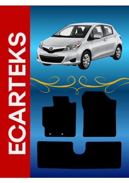 Toyoto Yaris 2013 ve Sonrası Uyumlu Otomobil Halı-Velur Paspas (Kaymaz Taban ve Klipsli )