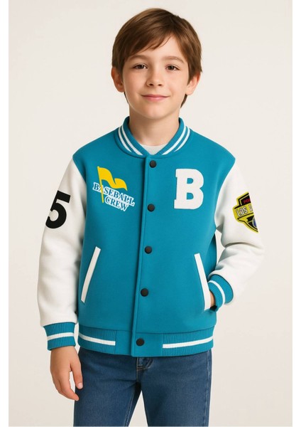 Kolej Tarzı Bomber Ceket – Turkuaz & Beyaz