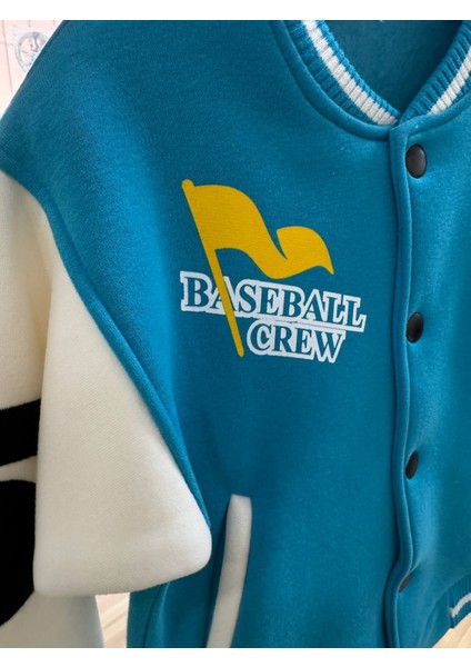 Kolej Tarzı Bomber Ceket – Turkuaz & Beyaz modelleri