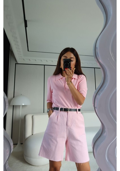 Paçası Kesik Kemerli Denim Şort modelleri