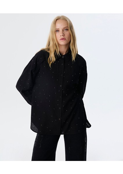 Hotfıx Baskılı Pileli Gömlek TW6250025089001