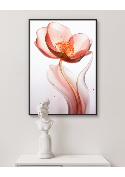 Metal Çerçeveli Gerçek Camlı Tablo, Dijital Baskı, Kırmızı Çiçek Temalı, Salon, Ofis, Oturma Odası