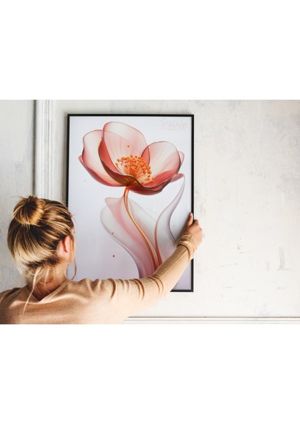 Metal Çerçeveli Gerçek Camlı Tablo, Dijital Baskı, Kırmızı Çiçek Temalı, Salon, Ofis, Oturma Odası indirimleri