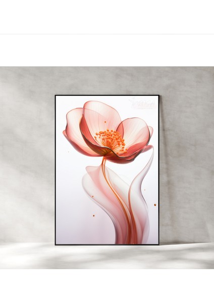 Metal Çerçeveli Gerçek Camlı Tablo, Dijital Baskı, Kırmızı Çiçek Temalı, Salon, Ofis, Oturma Odası