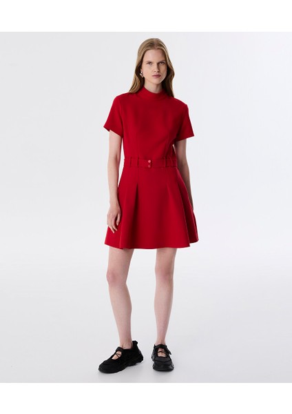 Pileli Dik Yaka Elbise TW6250002153034