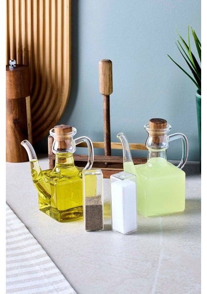 Romey 4'lü Borosilikat Cam Akasya Standlı Yağdanlık Tuzluk Biberlik Seti fiyatları