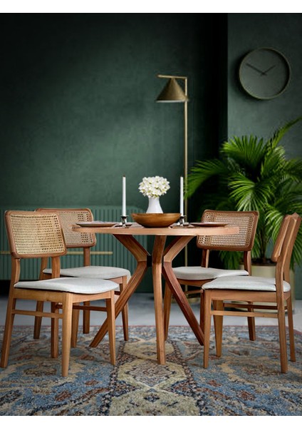 Santorini Natural Ahşap Masa Sandalye Takımı 100X100