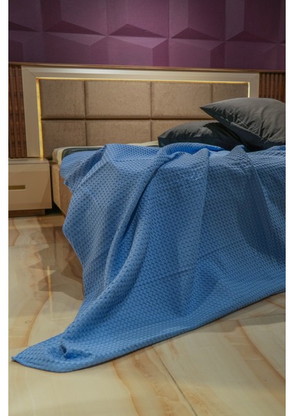 Premium %100 Pamuk Çift Kişilik Yazlık Pike, Yatak Örtüsü,terletmez Kumaş(Mavi Renk) (240X200CM)
