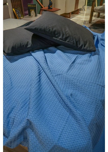 Premium %100 Pamuk Çift Kişilik Yazlık Pike, Yatak Örtüsü,terletmez Kumaş(Mavi Renk) (240X200CM) modelleri