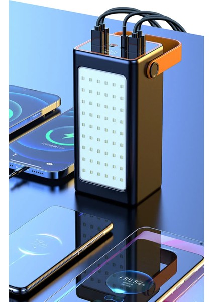 70.000 Mah Hızlı Şarj Kamp Işıklı 4x USB 1x Type-C 1x Micro 1x Lightning Çıkışlı LED Panel Powerbank