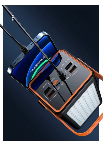70.000 Mah Hızlı Şarj Kamp Işıklı 4x USB 1x Type-C 1x Micro 1x Lightning Çıkışlı LED Panel Powerbank modelleri